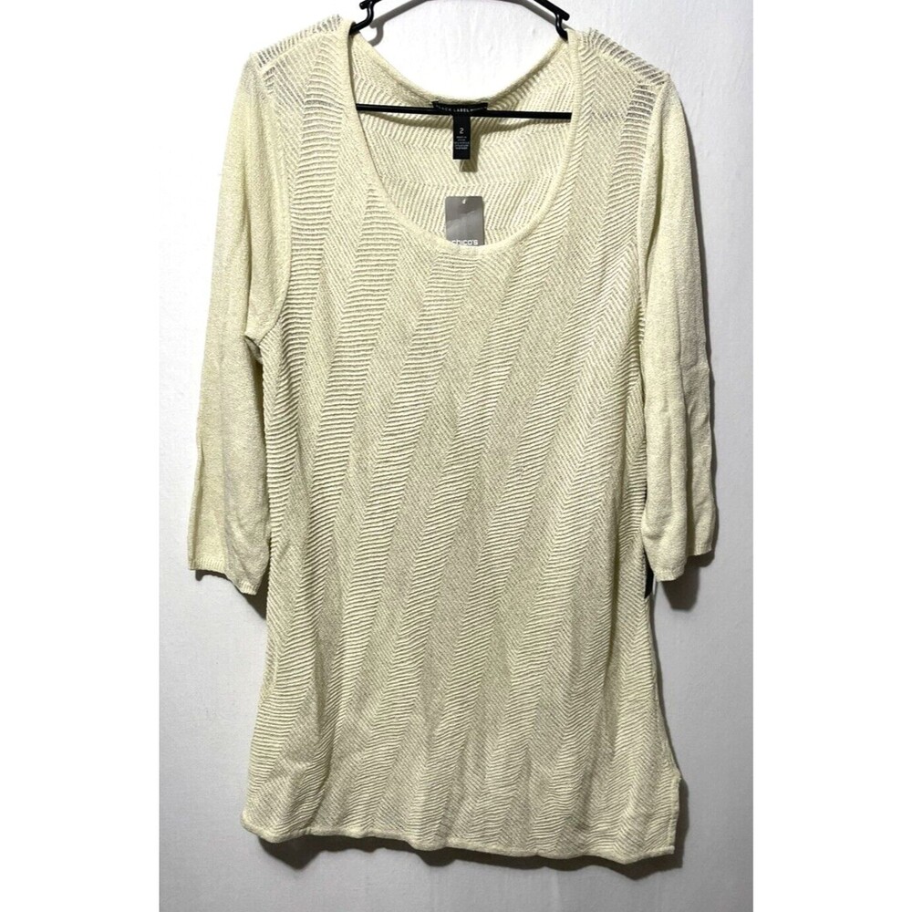 Black Label by Chico's Women's Creme Sweater Asymmetrical Tunic Size 2 (L) NWT